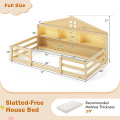 Twin Size Montessori Floor Bed with Storage Compartments and Shelf-Natural