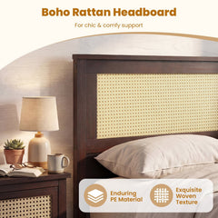 Twin Size Rattan Bed Frame with Storage Drawers-Coffee