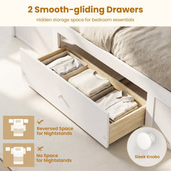 Twin Size Rattan Bed Frame with Storage Drawers-White