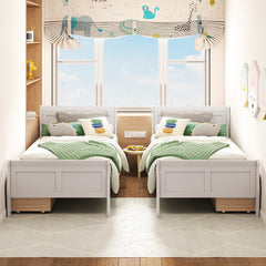 Twin Sleigh Bed with 2 Rolling Drawers and Curved Footboard, White
