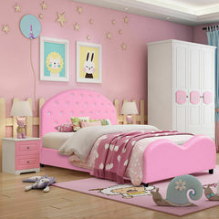 Twin Size Upholstered Platform Toddler Bed with Wood Support