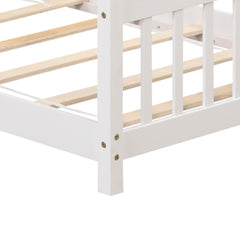 Twin House Bed with Pitched Roof, Side Rails and 8 Wooden Slats, White