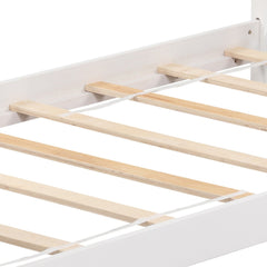 Twin House Bed with Pitched Roof, Side Rails and 8 Wooden Slats, White