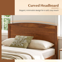 Twin Size Wooden Platform Bed Frame with Curved Headboard-Walnut