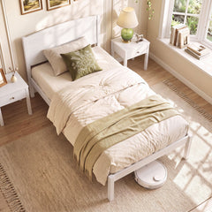 Twin Size Wooden Platform Bed Frame with Curved Headboard-White