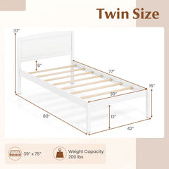 Twin Size Wooden Platform Bed Frame with Curved Headboard-White