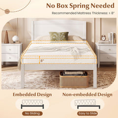 Twin Size Wooden Platform Bed Frame with Curved Headboard-White