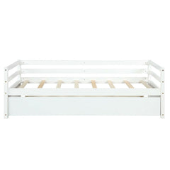 Twin Size Wooden Slat Trundle Platform-White
