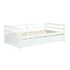 Twin Size Wooden Slat Trundle Platform-White