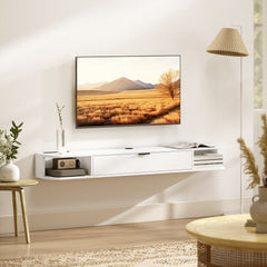 47" Floating TV Stand for TVs up to 50 Inch, Wall Mounted Media Console with Flip Drawer and 2 Open Shelves, Walnut