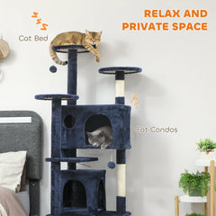 54" Cat Tree, Multi-Level Cat Tower with Scratching Posts, Cat Condos, Bed, Platforms, Ramp, Toy Ball, Beige
