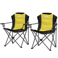 2 Pack Folding Camping Chairs, High Back Folding Chairs w/ Cup Holder, Padded Camping Chairs for Outdoor Events, Cream