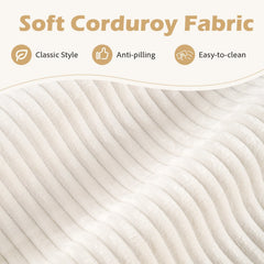 101.5 in U Shaped Corduroy Sectional in Cream with Two Chaises and a 24 in Armrest Pillow