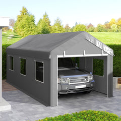 10' x 20' Carport, Heavy Duty Portable Garage with 6 Mesh Windows and 2 Doors, Dark Grey