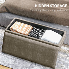 39" Storage Ottoman, Velvet End of Bed Bench with Steel Legs, Foot Stool with Storage for Bedroom, Living Room, Beige