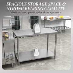 Stainless Steel Workbench, 35 x 24 x 34 Inch, Heavy Duty Work Prep Table with Shelf, Workbench for Kitchen, Garage