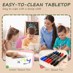 Kids Table and Chair Set with 4 Chairs, Adjustable Height, Easy to Clean, for 1.5 - 8 Years Old, Green
