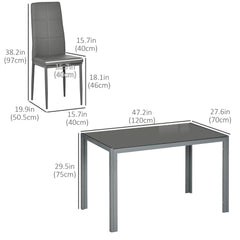 5-Piece Rectangular Glass Kitchen Table and Chairs with Metal Frame and Faux Leather Upholstery for Dining Room, Black
