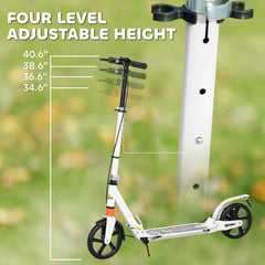 Foldable Kids Scooter with 4 Adjustable Heights, Double Brakes, and Shock Absorption for Ages 6-12, White