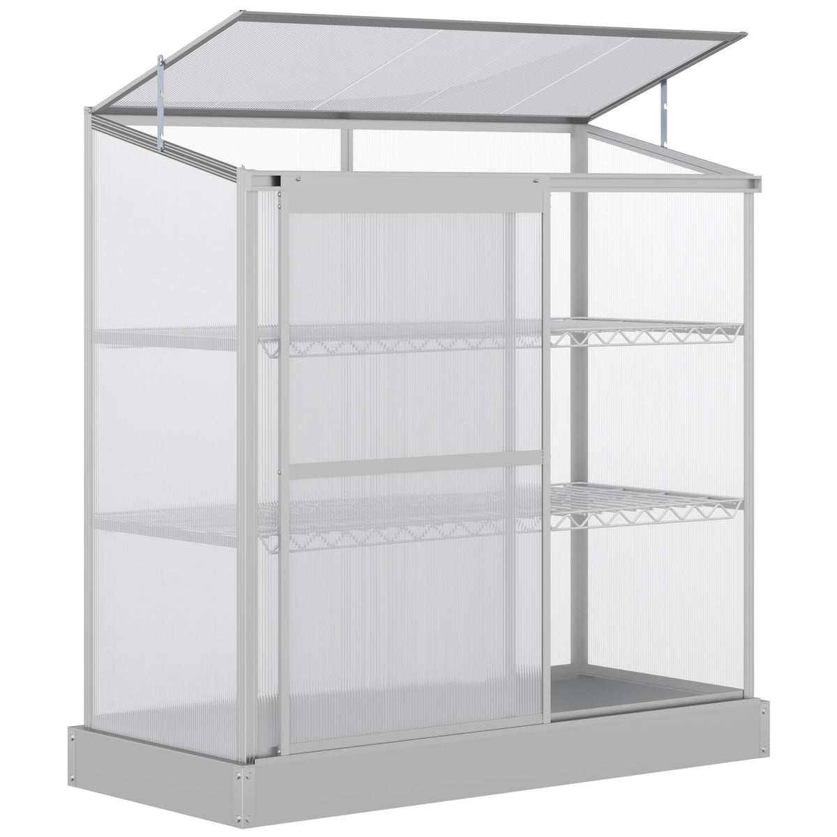 Aluminum Cold Frame Greenhouse, Raised Planter Bed Protection with Openable Top and 2 Shelves for Outdoor Indoor