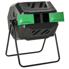 43 Gallon (160L) Tumbling Compost Bin Outdoor Dual Chamber 360° Rotating Composter with Sliding Doors, Solid Steel Frame and Gloves, Black