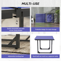 6x3ft Compact Midsize Table Tennis Table Multi-Use Family Ping-pong Table Free Standing Folding Blue