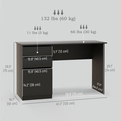 Modern Computer Desk, Home Office Desk for Study, Writing Workstation with Storage Drawer and Cabinet for Living Room, White