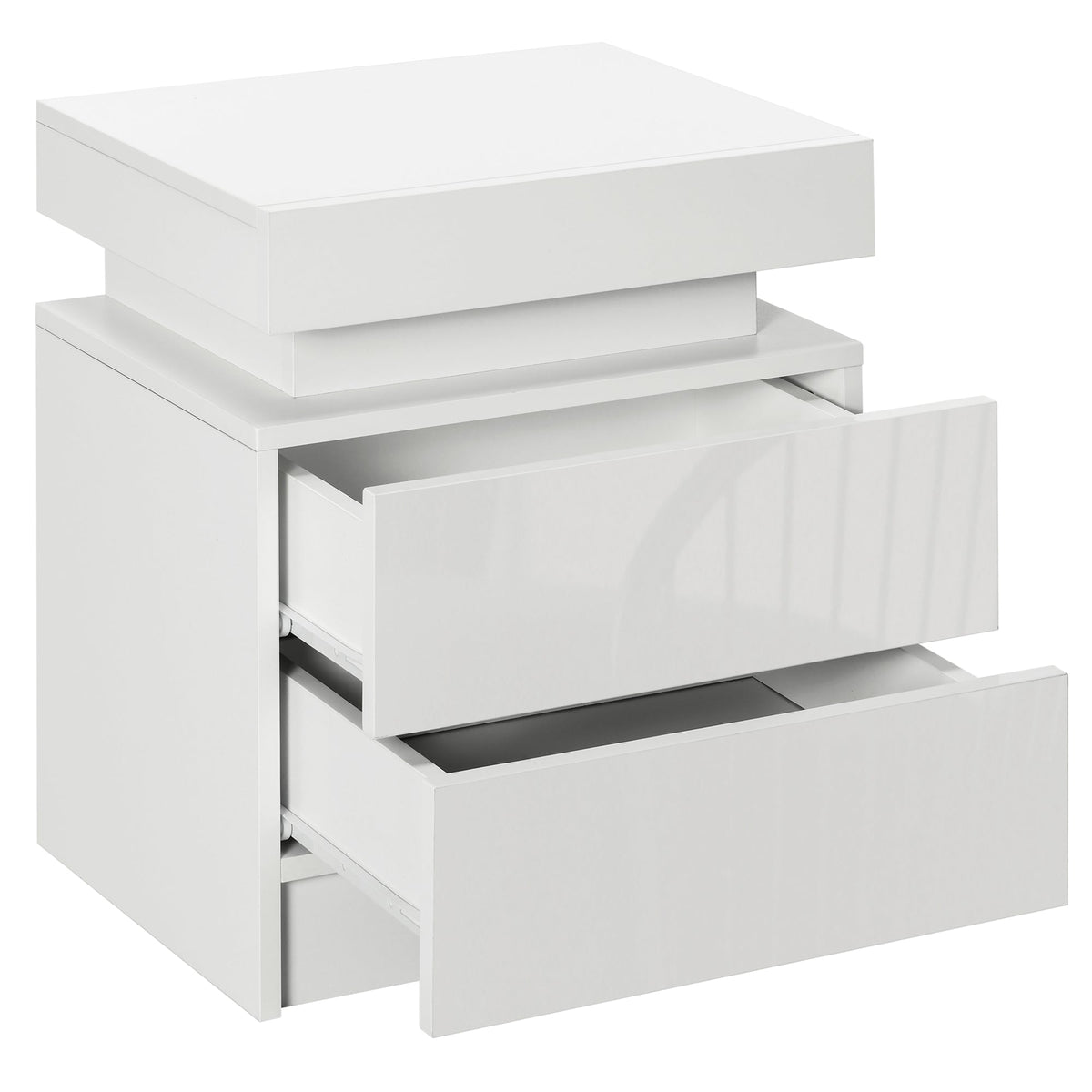 Nightstand, Bedside Table with LED Lights and 2 Drawers for Bedroom, Living Room, White