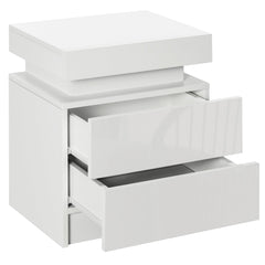 Nightstand, Bedside Table with LED Lights and 2 Drawers for Bedroom, Living Room, White