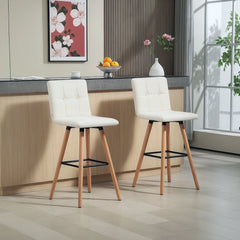 Modern Bar Stools Set of 2, 38" Upholstered Kitchen Island Stool with Solid Wood Legs, Grey