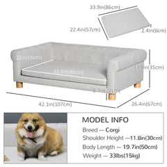 Modern Pet Sofa Cat or Medium Large Dog Bed W/ Removable Seat Cushion, Dark Grey