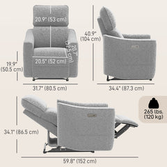 Power Recliner Chair, Chenille Upholstered Recliner Chair with USB Ports, Footrest, Dark Grey