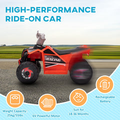 6V Quad Kids Electric Car with Wear-resistant Wheels, for Boys and Girls Aged 18-36 Months, Pink