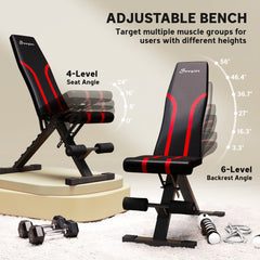 Adjustable Weight Bench, Foldable Workout Bench with Multi-Angle Seat and Back, Flat or Incline Bench for Home Gym