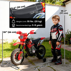 6V Kid Electric Ride On Motorcycle Powered Dirt Bike Battery Scooter For 3-6 Year Old Kids Toddlers W/ Training Wheels Red