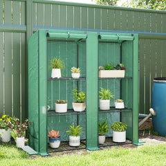 Mini Greenhouse with 3 Tier Shelves, 3 Roll-Up Doors for Indoor Outdoor, Green
