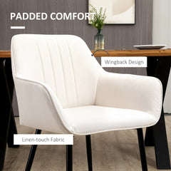 Dining Chairs Set of 2, Linen Upholstery Accent Chair with Back, Armrest, Metal Legs, Dark Grey