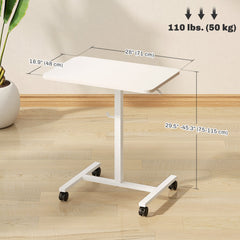 Height Adjustable Standing Desk, Pneumatic Sit Stand Desk with Wheels and Headphone Hook, Grey Wood Grain