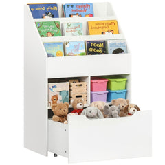 Kids Bookcase Multi-Shelf Rack Organizer with Storage Drawer for Books for Reading Nook, Classroom, Bedroom, Playroom, Grey
