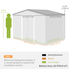 9.1'x6.4'x6.3' Garden Storage Shed, Outdoor Storage Tool House with Vents, Foundation and Lockable Double Doors, Teak
