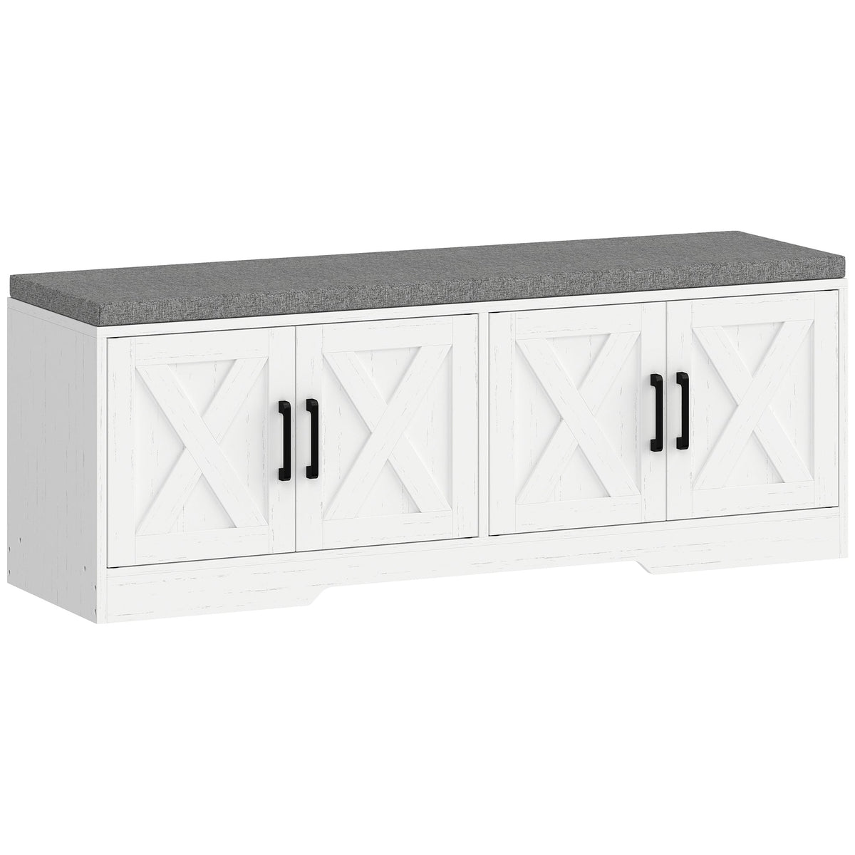 Shoe Bench with Cushion Shoe Storage Bench with Doors Adjustable Shelves for Entryway, White
