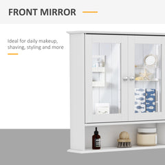 Medicine Cabinet, Wall-Mounted Bathroom Mirror Cabinet with Double Doors, Open Shelf, and Adjustable Shelf, Modern Bathroom Wall Cabinet, White