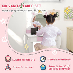 Kids Makeup Vanity Set with Stool, Mirror, Drawer, Storage Boxes, Unicorn Design, White