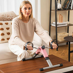 Under Desk Exercise Bike Pedal Exerciser with LCD Display for Legs and Arms Workout-Pink