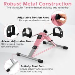 Under Desk Exercise Bike Pedal Exerciser with LCD Display for Legs and Arms Workout-Pink