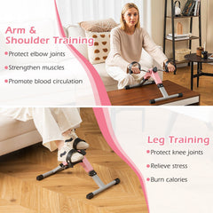 Under Desk Exercise Bike Pedal Exerciser with LCD Display for Legs and Arms Workout-Pink