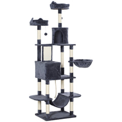 81" Large Cat Tree w/ Scratching Posts, Condos, Beds, Hammocks, Jumping Platforms, Toy Balls, Rope Cat Toy, Beige