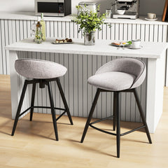 Set of 2 Swivel Counter Stools with Wrap Around Linen Backs in Grey