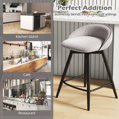 Set of 2 Swivel Counter Stools with Wrap Around Linen Backs in Grey
