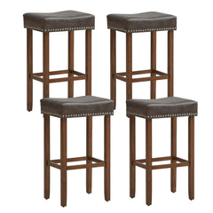 Set of 2 Backless Saddle Bar Stools in Grey Faux Leather, 29.5 Inch Seat